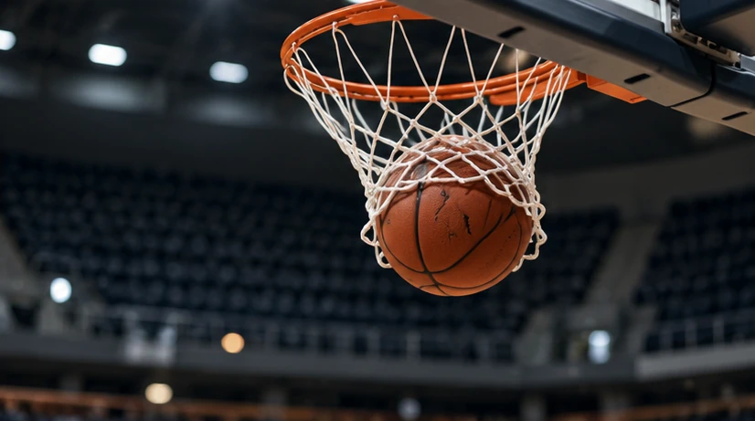 Basketball going through a hoop